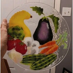 Artisan Signed Genesis Handpainted Vegetables On A Glass Plate No Chips Or Crack